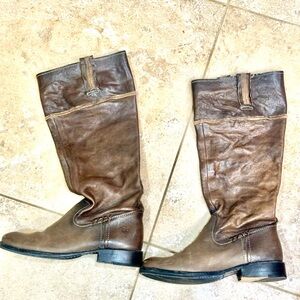Frye Distressed Brown Leather Moto Boots